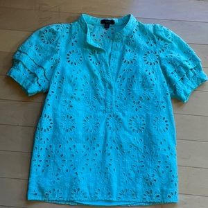 J Crew eyelet short sleeve lined top
